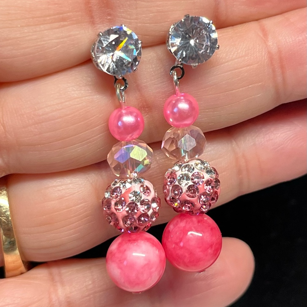 Pink and silver glitter ball earrings with stainless nickel free stud
